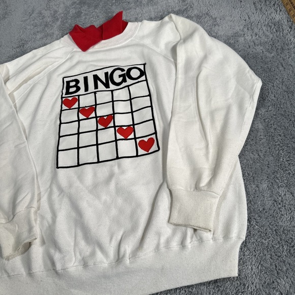 Vintage 1980s Bingo Granny Sweatshirt SZ L Retro Classic USA Hearts Retro - Picture 5 of 11